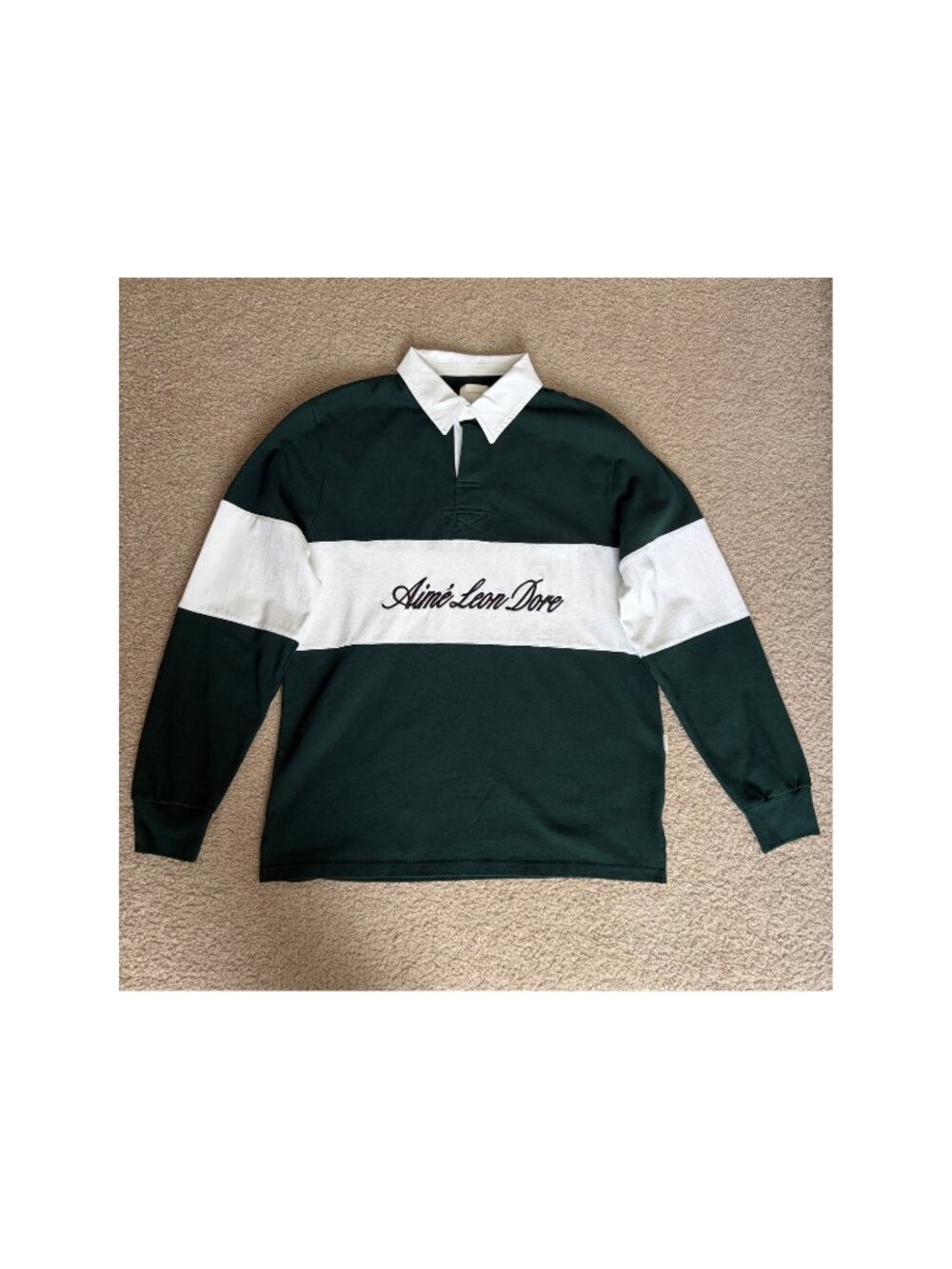 Aime Leon Dore Script Paneled Rugby - Dark Green (Pine Grove) - Medium